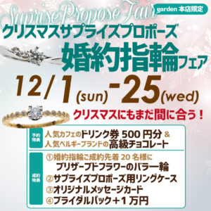 クリスマスサプライズプロポーズ婚約指輪フェア12/1~12/25